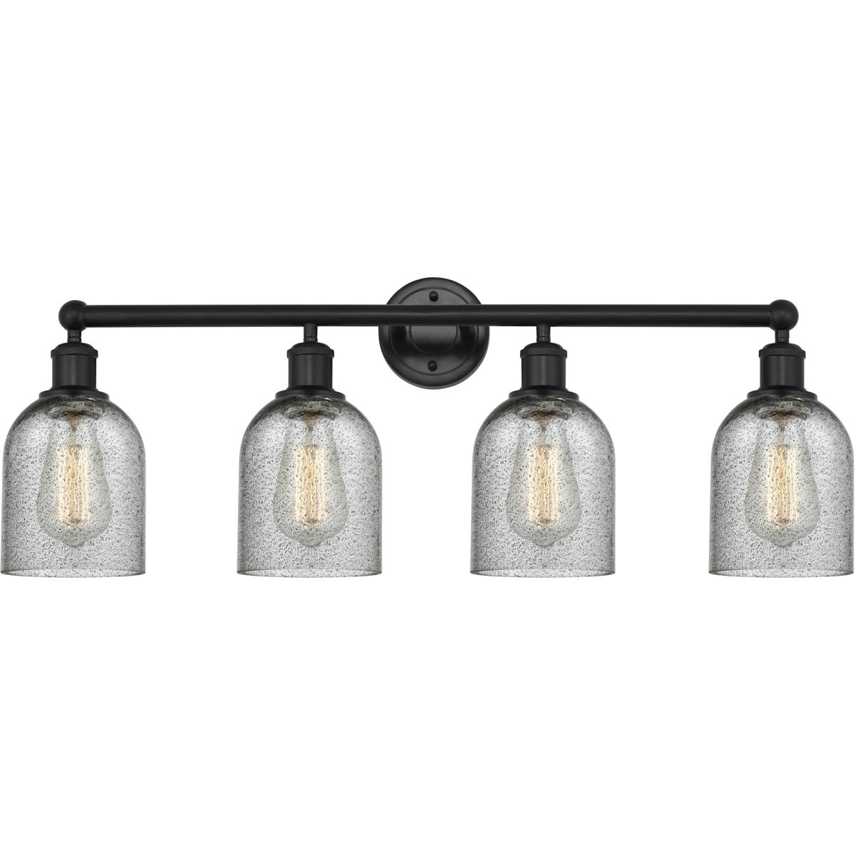 Innovations Lighting 616-4W-BK-G257 Edison Caledonia 4 Light 32 inch Matte Black Bath Vanity Light Wall Light in Charcoal Glass