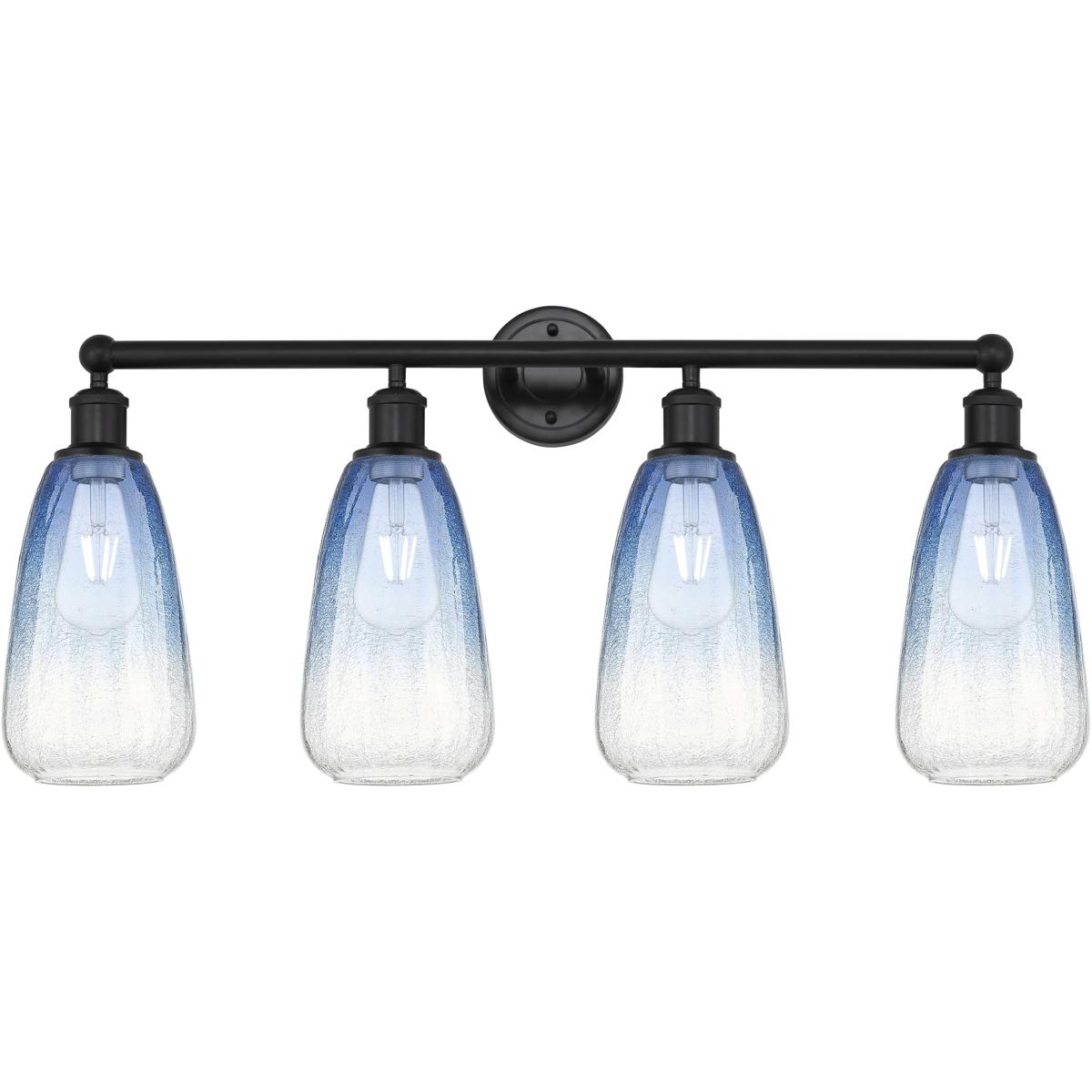 Innovations Lighting 616-4W-BK-G480-6SB Edison Brookhaven Almond 4 Light 33 inch Matte Black Bath Vanity Light Wall Light in Sapphire Blue Glass