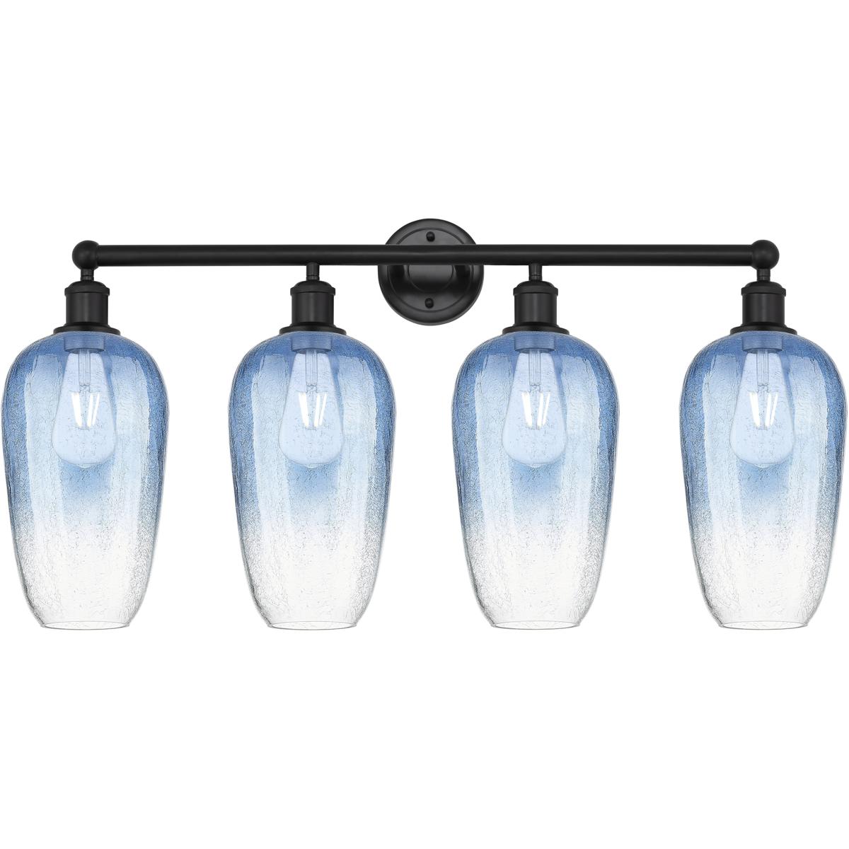 Innovations Lighting 616-4W-BK-G484-7SB Edison Brookhaven Flute 4 Light 34 inch Matte Black Bath Vanity Light Wall Light in Sapphire Blue Glass