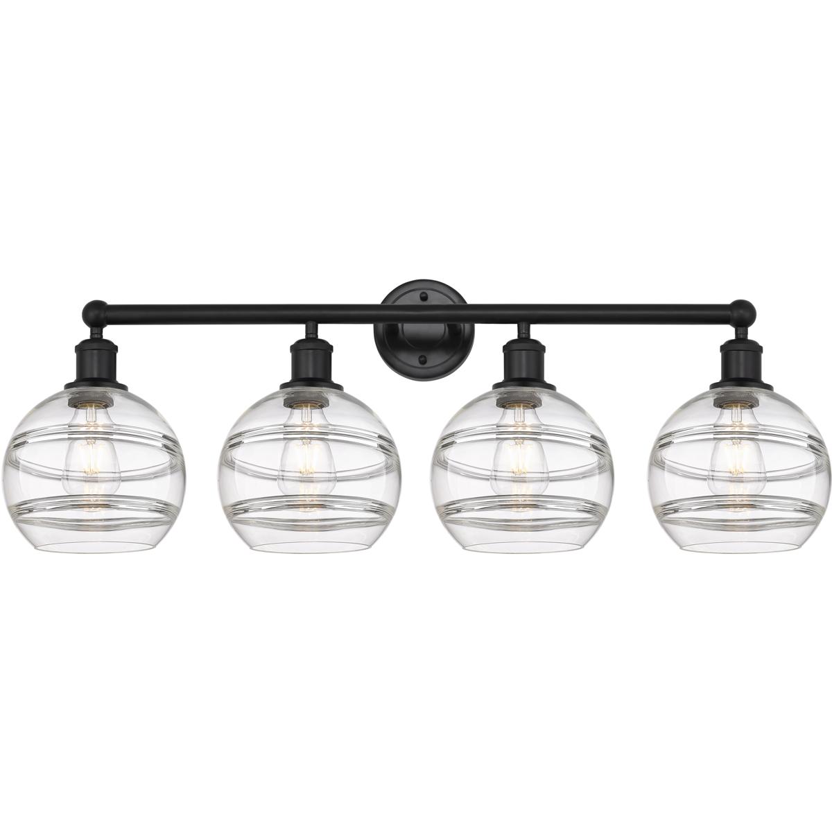 Innovations Lighting 616-4W-BK-G556-8CL Edison Rochester 4 Light 35 inch Matte Black Bath Vanity Light Wall Light