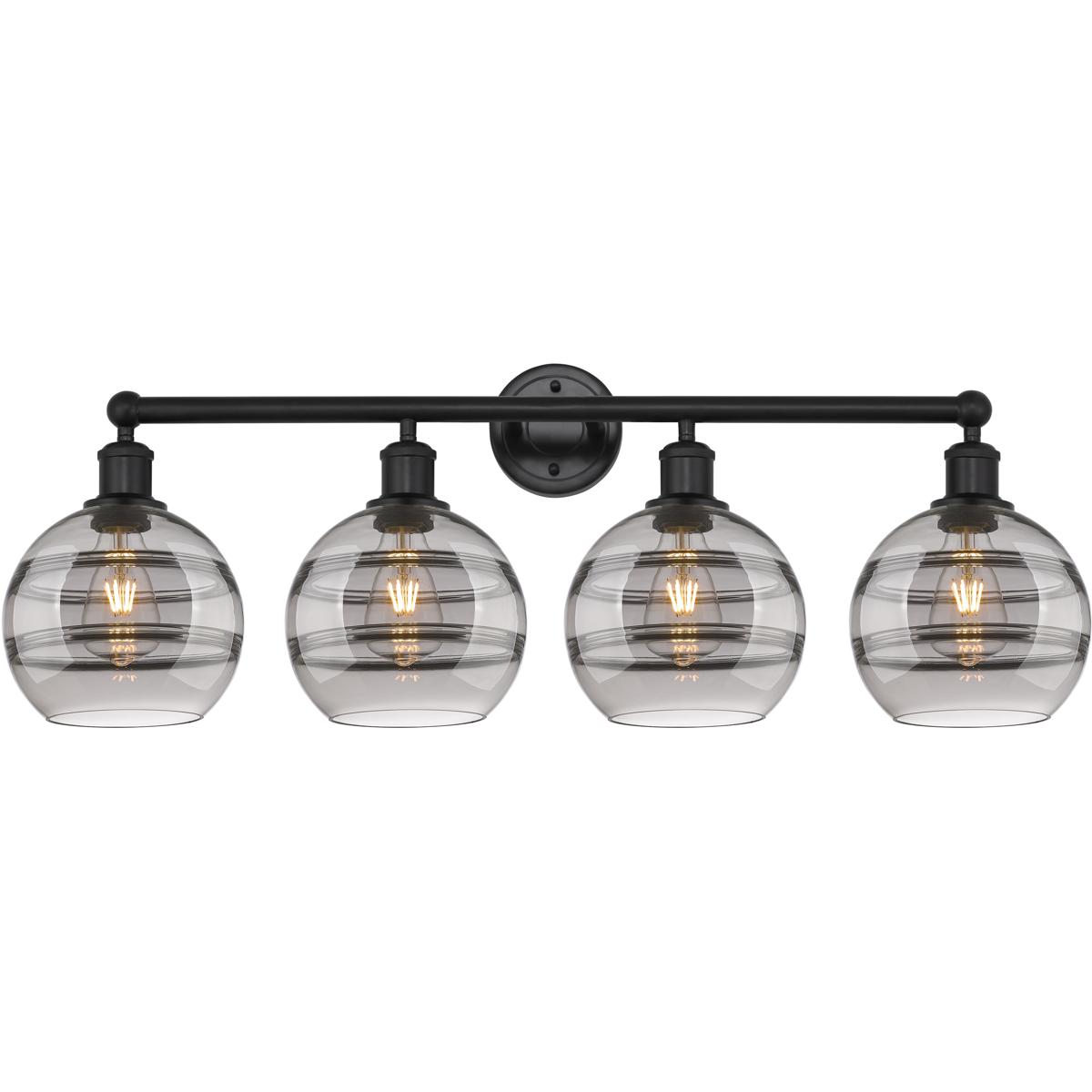 Innovations Lighting 616-4W-BK-G556-8SM Edison Rochester 4 Light 35 inch Matte Black Bath Vanity Light Wall Light