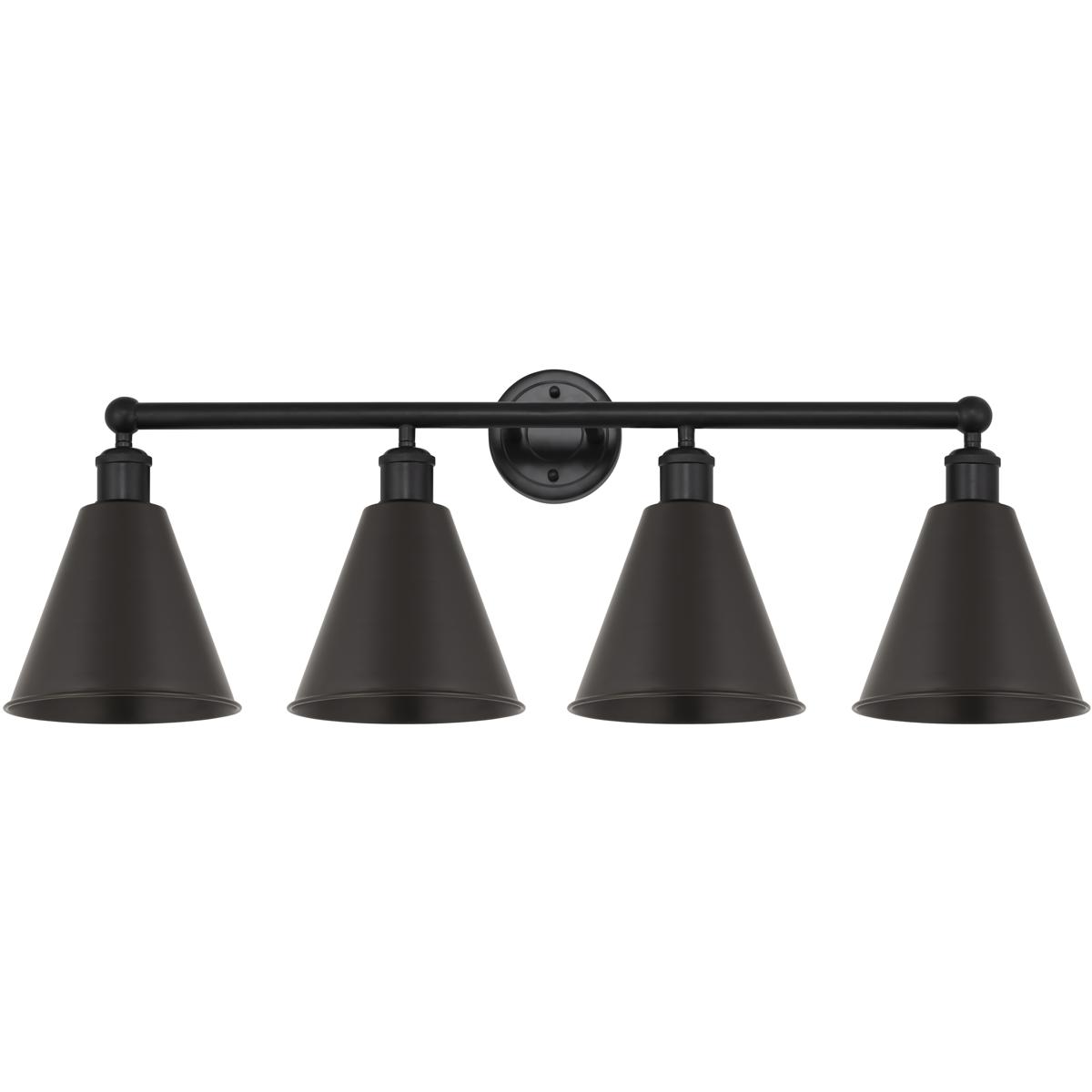 Innovations Lighting 616-4W-BK-MBC-8-BK Ballston Cone 4 Light 35 inch Matte Black Bath Vanity Light Wall Light