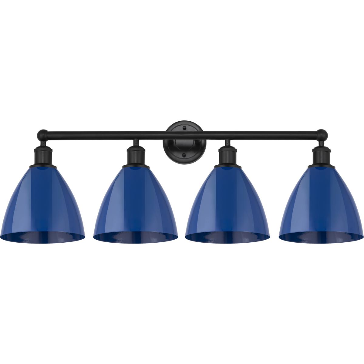 Innovations Lighting 616-4W-BK-MBD-75-BL Edison Plymouth Dome 4 Light 35 inch Matte Black Bath Vanity Light Wall Light in Blue
