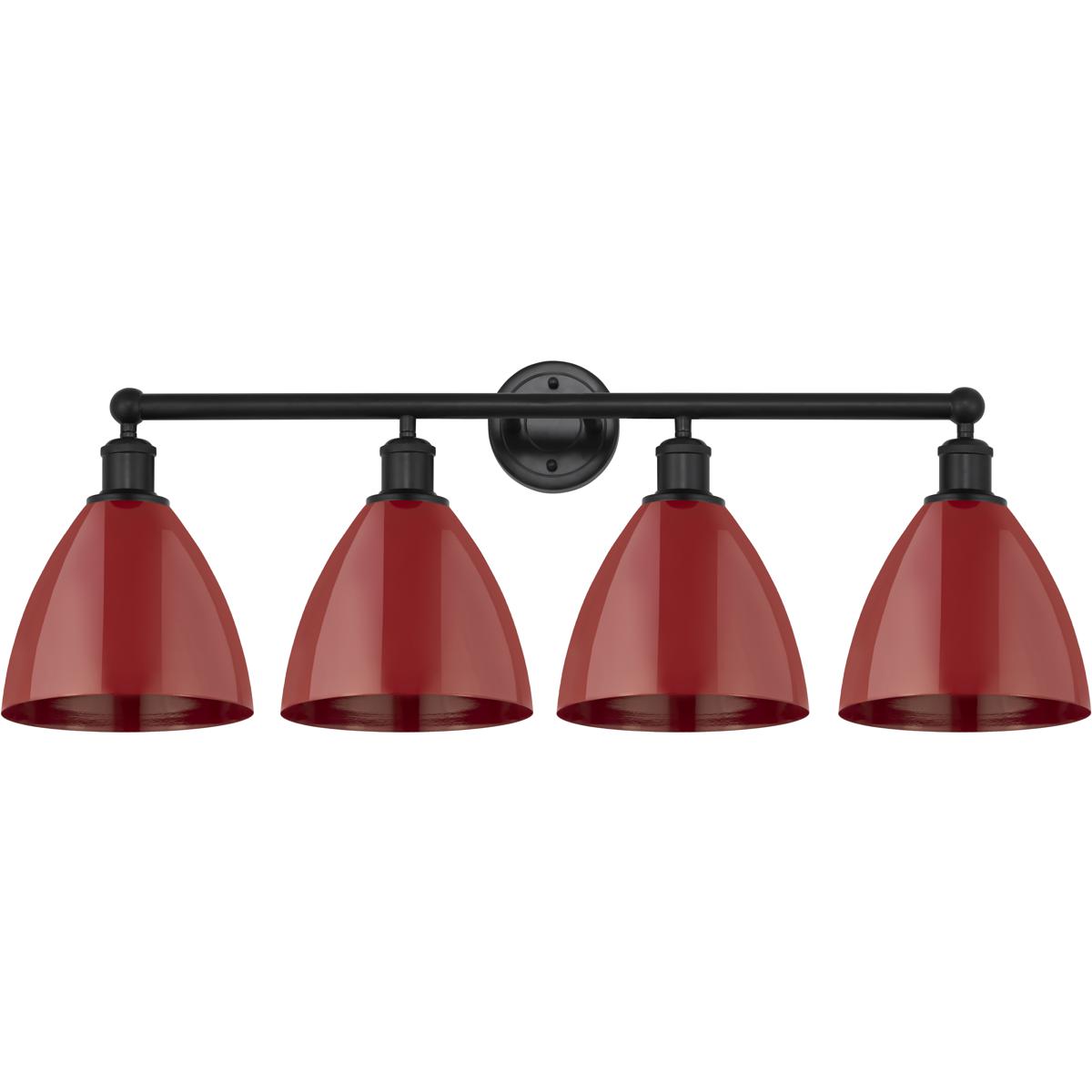 Innovations Lighting 616-4W-BK-MBD-75-RD Edison Plymouth Dome 4 Light 35 inch Matte Black Bath Vanity Light Wall Light in Red