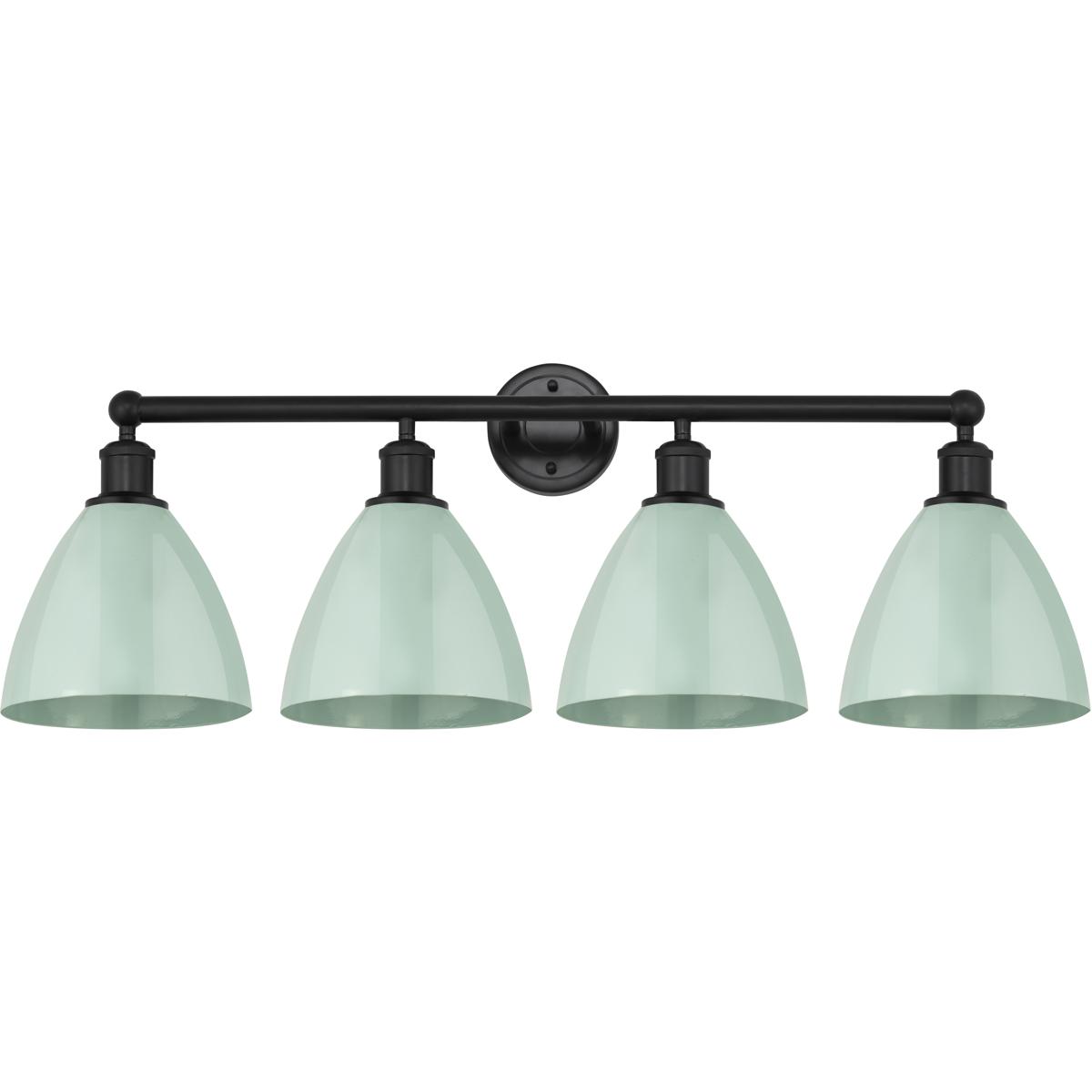 Innovations Lighting 616-4W-BK-MBD-75-SF Edison Plymouth Dome 4 Light 35 inch Matte Black Bath Vanity Light Wall Light in Seafoam