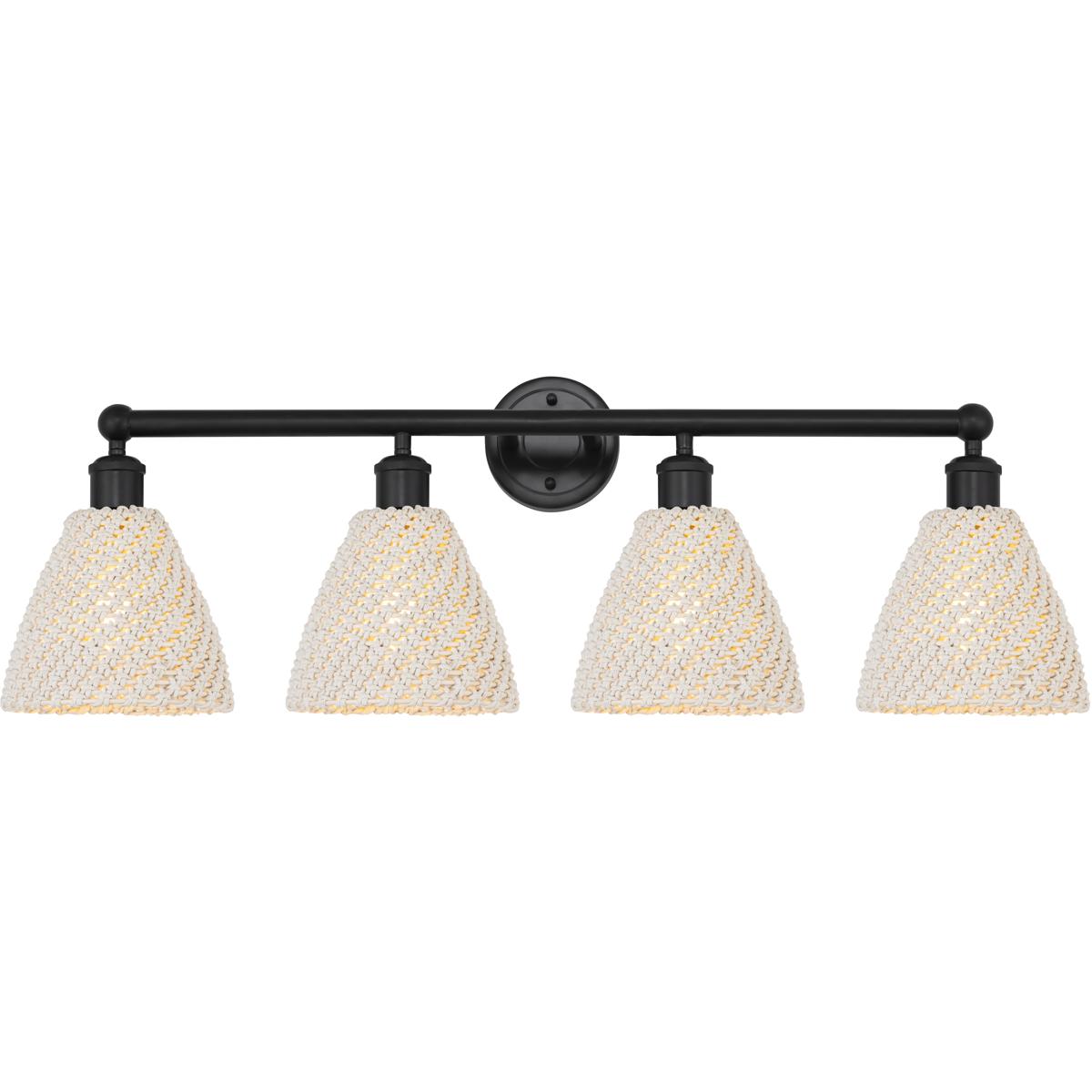 Innovations Lighting 616-4W-BK-NBD-75-NAT Edison Bristol Natural 4 Light 34.5 inch Matte Black Bath Vanity Light Wall Light