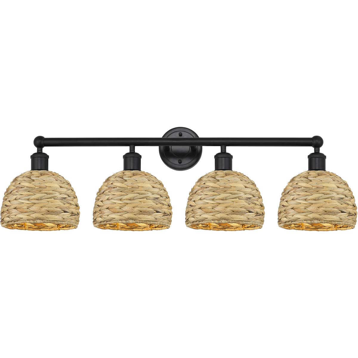 Innovations Lighting 616-4W-BK-RBD-8-NAT Edison Woven Rattan 4 Light 35 inch Matte Black Bath Vanity Light Wall Light