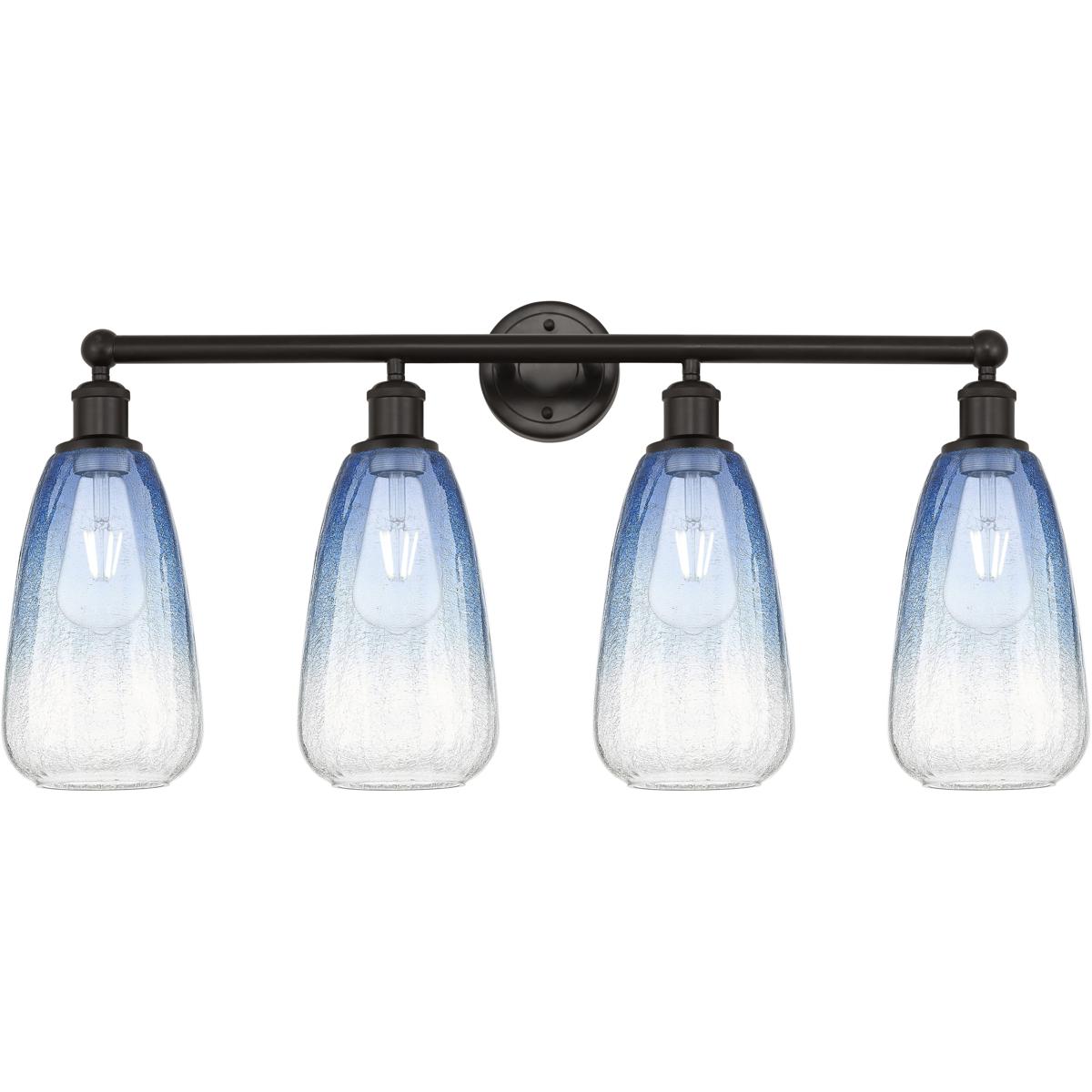 Innovations Lighting 616-4W-OB-G480-6SB Edison Brookhaven Almond 4 Light 33 inch Oil Rubbed Bronze Bath Vanity Light Wall Light in Sapphire Blue Glass