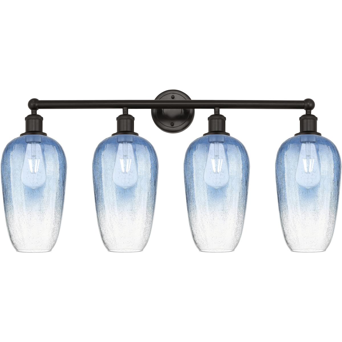 Innovations Lighting 616-4W-OB-G484-7SB Edison Brookhaven Flute 4 Light 34 inch Oil Rubbed Bronze Bath Vanity Light Wall Light in Sapphire Blue Glass