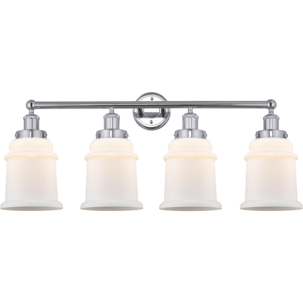 Innovations Lighting 616-4W-PC-G181 Edison Canton 4 Light 33 inch Polished Chrome Bath Vanity Light Wall Light in Matte White Glass