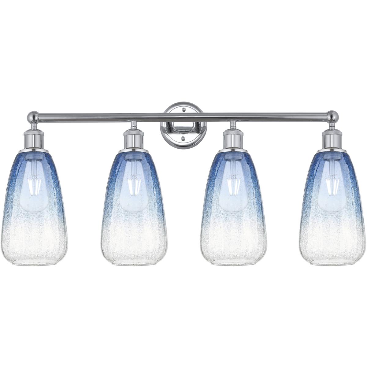 Innovations Lighting 616-4W-PC-G480-6SB Edison Brookhaven Almond 4 Light 33 inch Polished Chrome Bath Vanity Light Wall Light in Sapphire Blue Glass