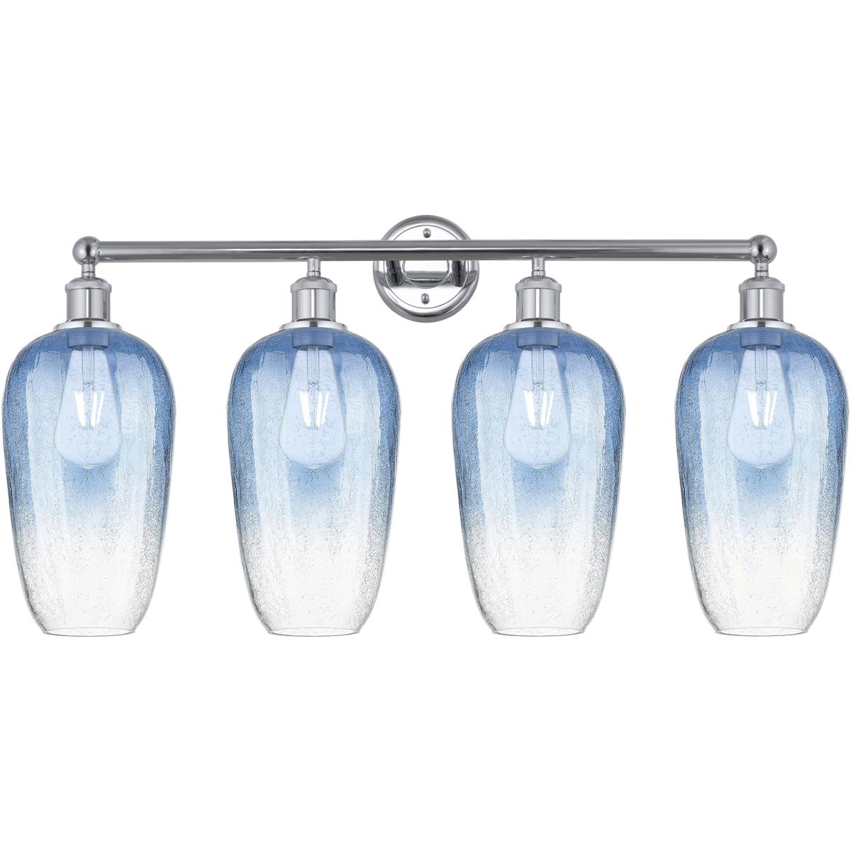 Innovations Lighting 616-4W-PC-G484-7SB Edison Brookhaven Flute 4 Light 34 inch Polished Chrome Bath Vanity Light Wall Light in Sapphire Blue Glass
