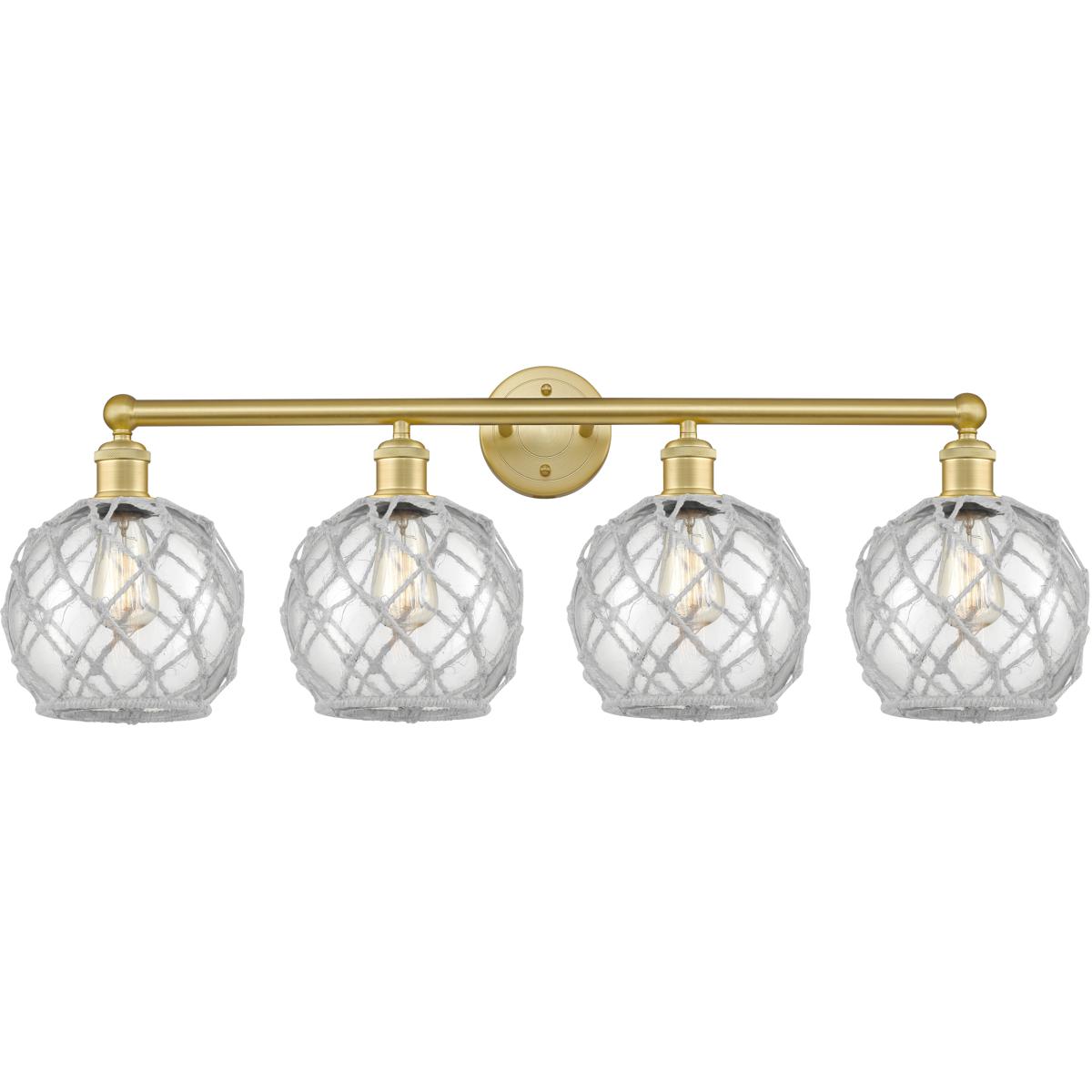 Innovations Lighting 616-4W-SG-G122-8RW Edison Farmhouse Rope 4 Light 35 inch Satin Gold Bath Vanity Light Wall Light in Clear Glass with White Rope