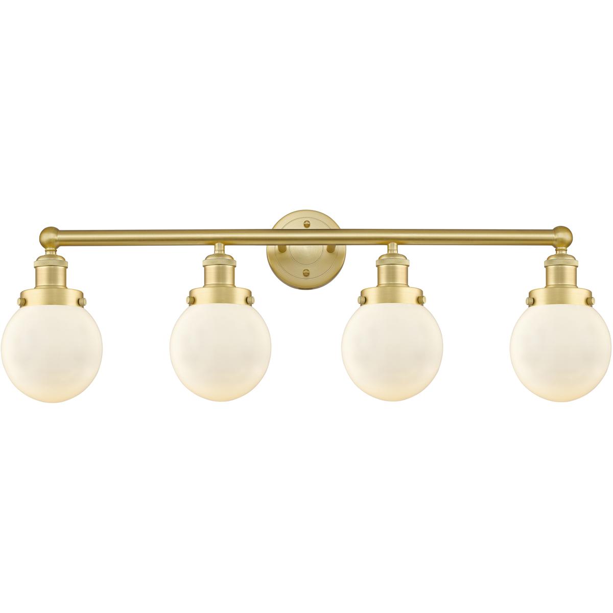 Innovations Lighting 616-4W-SG-G201-6 Beacon 4 Light 33.5 inch Satin Gold Bath Vanity Light Wall Light in Matte White Glass, Small