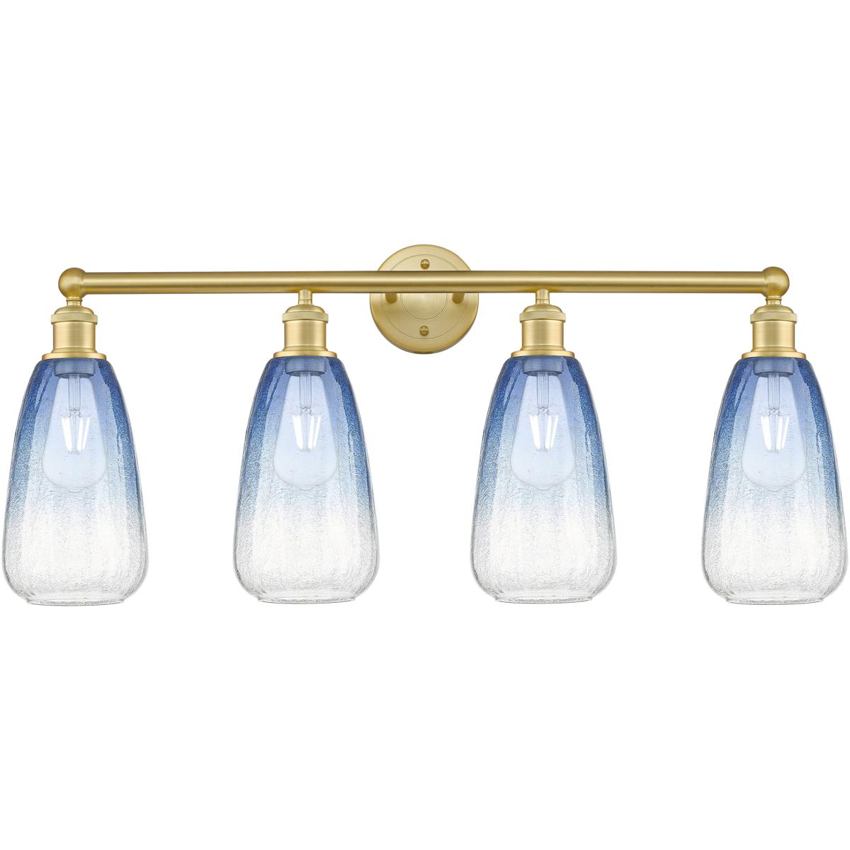 Innovations Lighting 616-4W-SG-G480-6SB Edison Brookhaven Almond 4 Light 33 inch Satin Gold Bath Vanity Light Wall Light in Sapphire Blue Glass