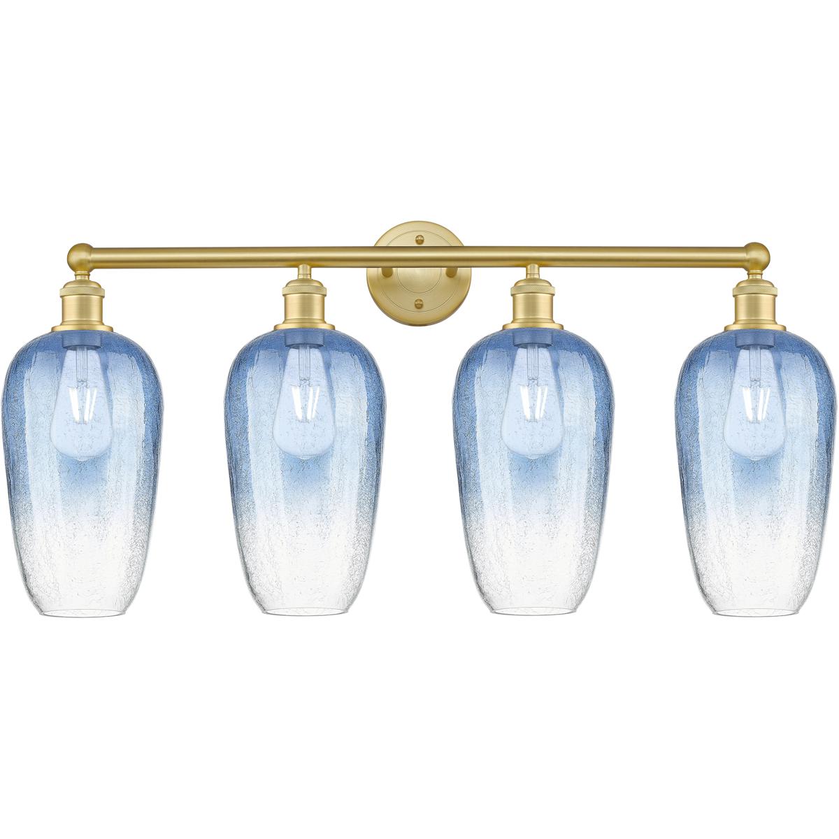 Innovations Lighting 616-4W-SG-G484-7SB Edison Brookhaven Flute 4 Light 34 inch Satin Gold Bath Vanity Light Wall Light in Sapphire Blue Glass