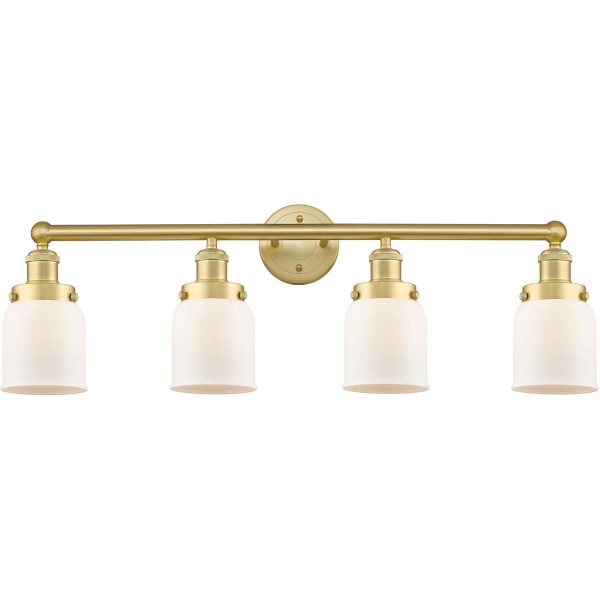 Innovations Lighting 616-4W-SG-G51 Bell 4 Light 33.5 inch Satin Gold Bath Vanity Light Wall Light in Matte White Glass, Small