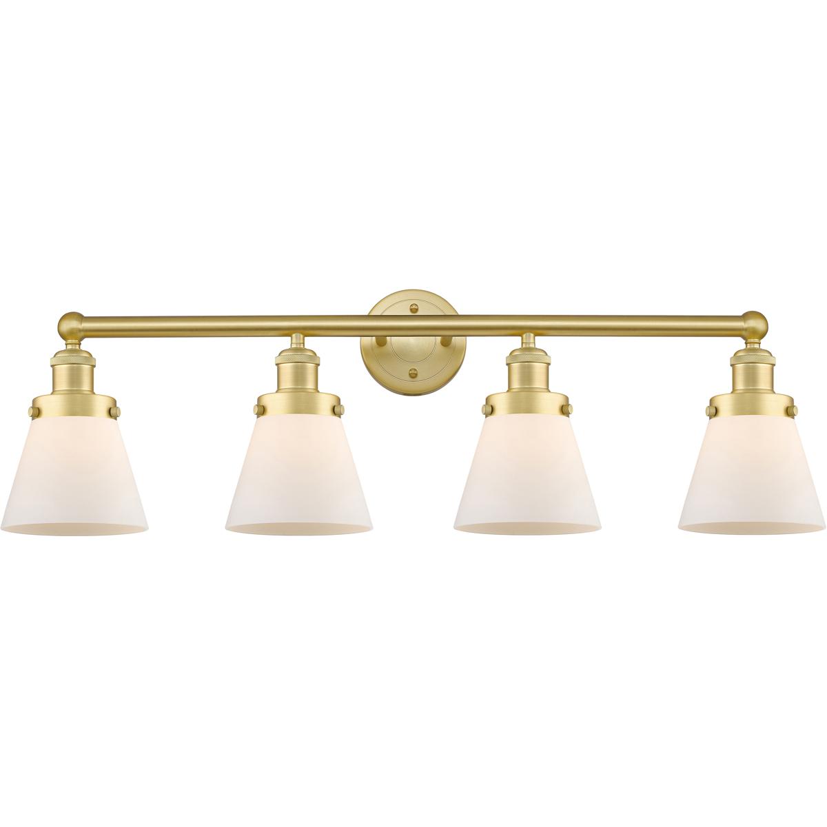 Innovations Lighting 616-4W-SG-G61 Cone 4 Light 33.5 inch Satin Gold Bath Vanity Light Wall Light in Matte White Glass
