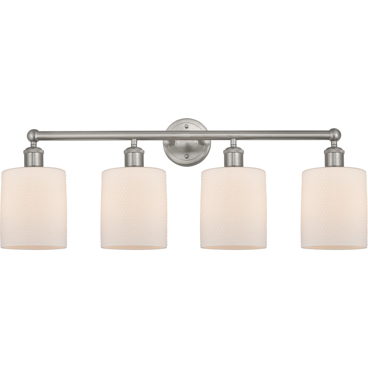 Innovations Lighting 616-4W-SN-G111 Edison Cobbleskill 4 Light 32 inch Brushed Satin Nickel Bath Vanity Light Wall Light in Matte White Glass