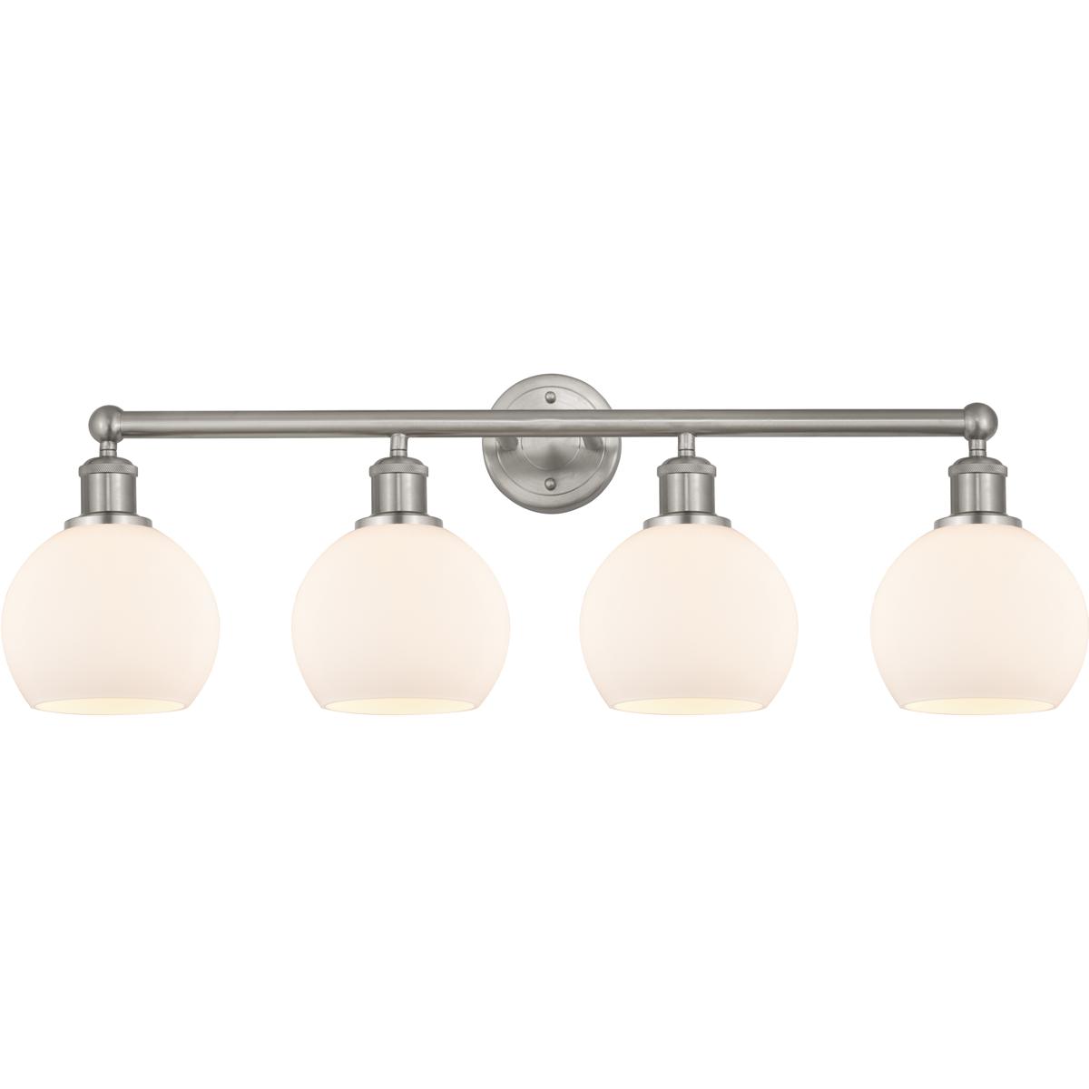 Innovations Lighting 616-4W-SN-G121-6 Edison Athens 4 Light 33 inch Brushed Satin Nickel Bath Vanity Light Wall Light in Matte White Glass