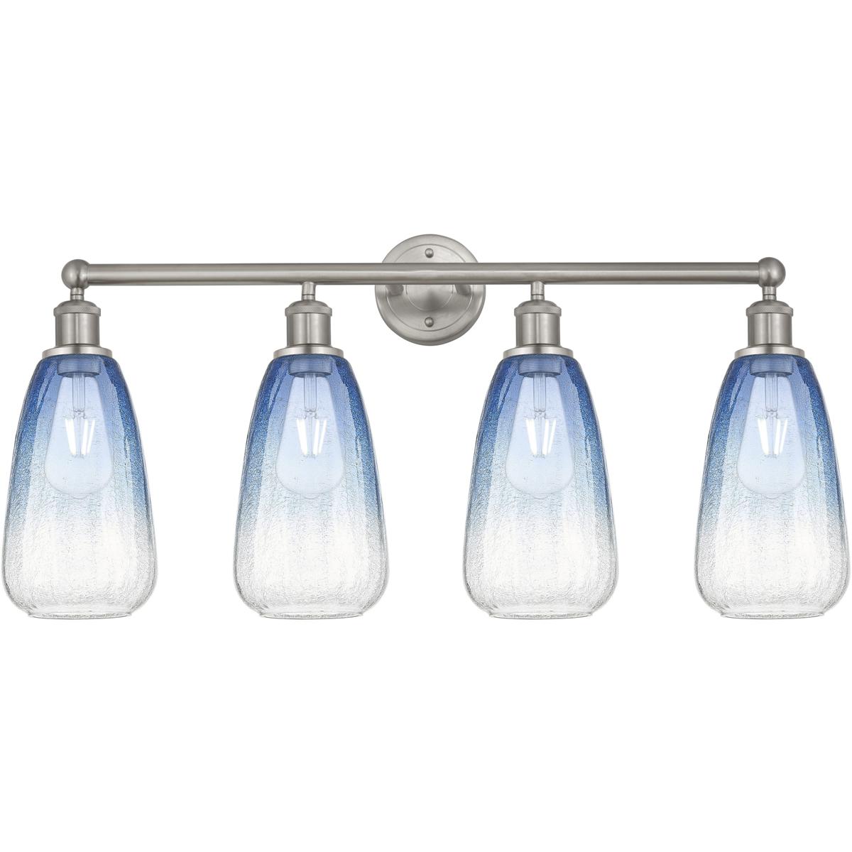 Innovations Lighting 616-4W-SN-G480-6SB Edison Brookhaven Almond 4 Light 33 inch Brushed Satin Nickel Bath Vanity Light Wall Light in Sapphire Blue Gl