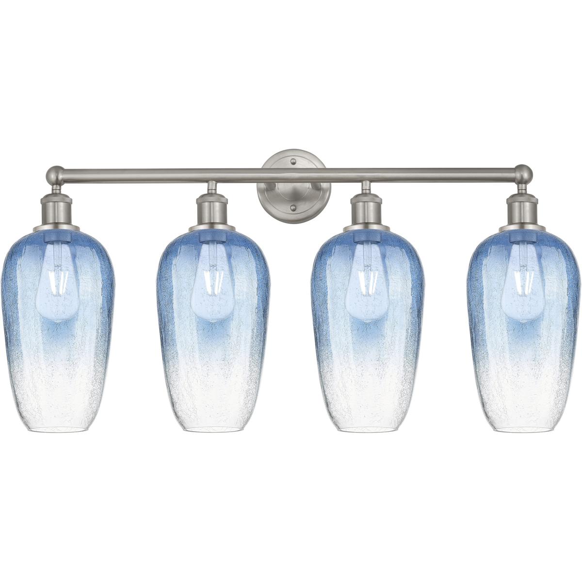 Innovations Lighting 616-4W-SN-G484-7SB Edison Brookhaven Flute 4 Light 34 inch Brushed Satin Nickel Bath Vanity Light Wall Light in Sapphire Blue Gla