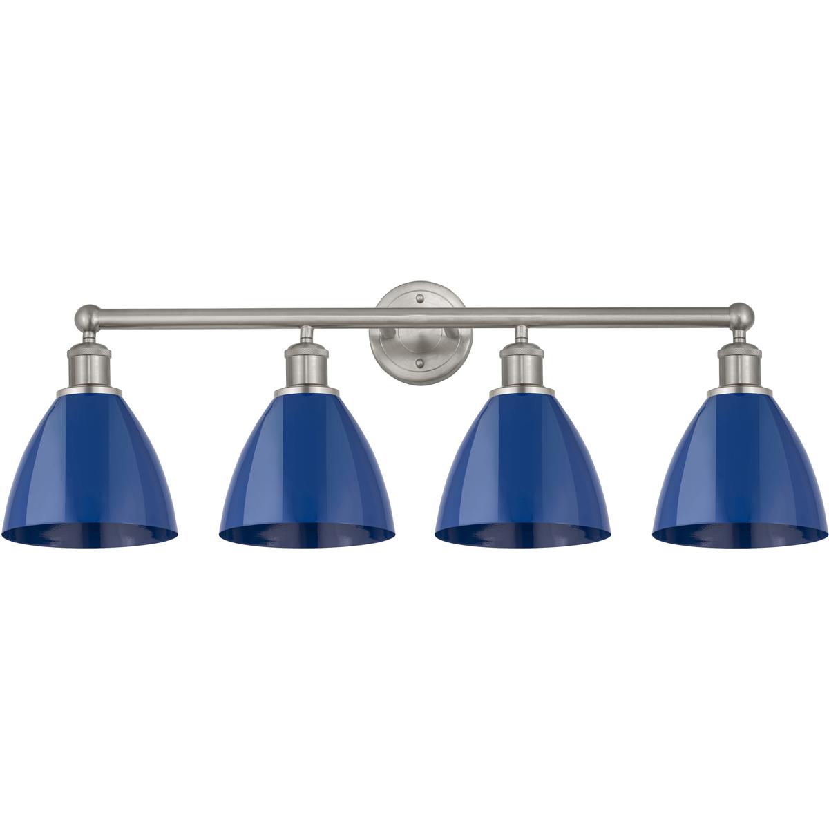 Innovations Lighting 616-4W-SN-MBD-75-BL Plymouth Dome 4 Light 34.5 inch Brushed Satin Nickel Bath Vanity Light Wall Light in Blue