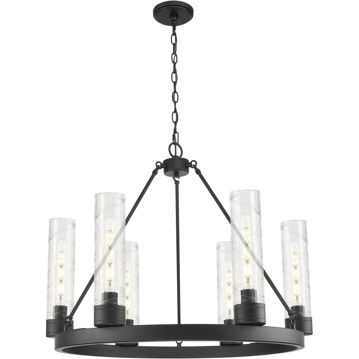 Innovations Lighting 617-6CR-BK-G617-11DE Boreas 6 Light 29 inch Matte Black Chandelier Ceiling Light in Deco Swirl Glass