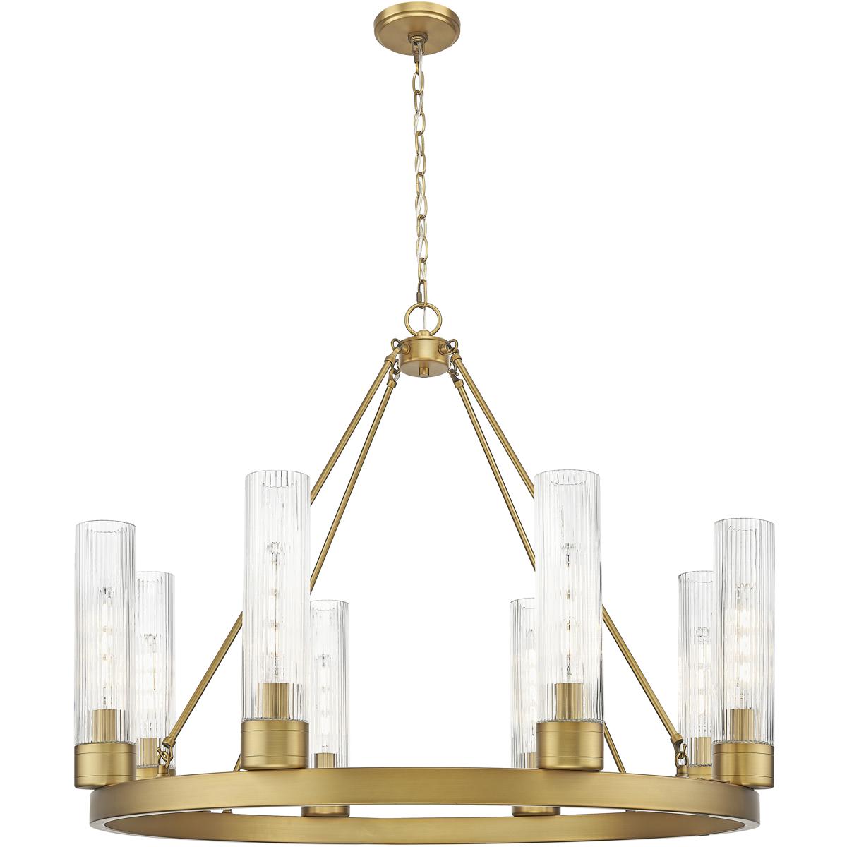 Innovations Lighting 617-8CR-BB-G617-11SCL Boreas 8 Light 36 inch Brushed Brass Chandelier Ceiling Light in Striped Clear Glass