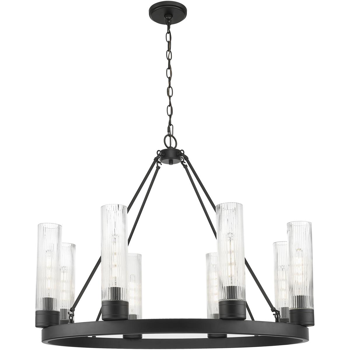Innovations Lighting 617-8CR-BK-G617-11SCL Boreas 8 Light 36 inch Matte Black Chandelier Ceiling Light in Striped Clear Glass