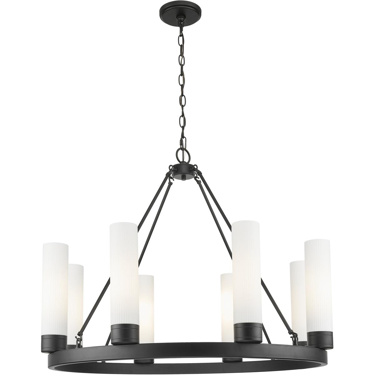 Innovations Lighting 617-8CR-BK-G617-11SWH Boreas 8 Light 36 inch Matte Black Chandelier Ceiling Light in Striped White Glass