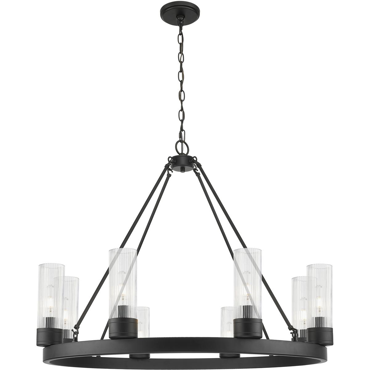 Innovations Lighting 617-8CR-BK-G617-8SCL Boreas 8 Light 36 inch Matte Black Chandelier Ceiling Light in Striped Clear Glass