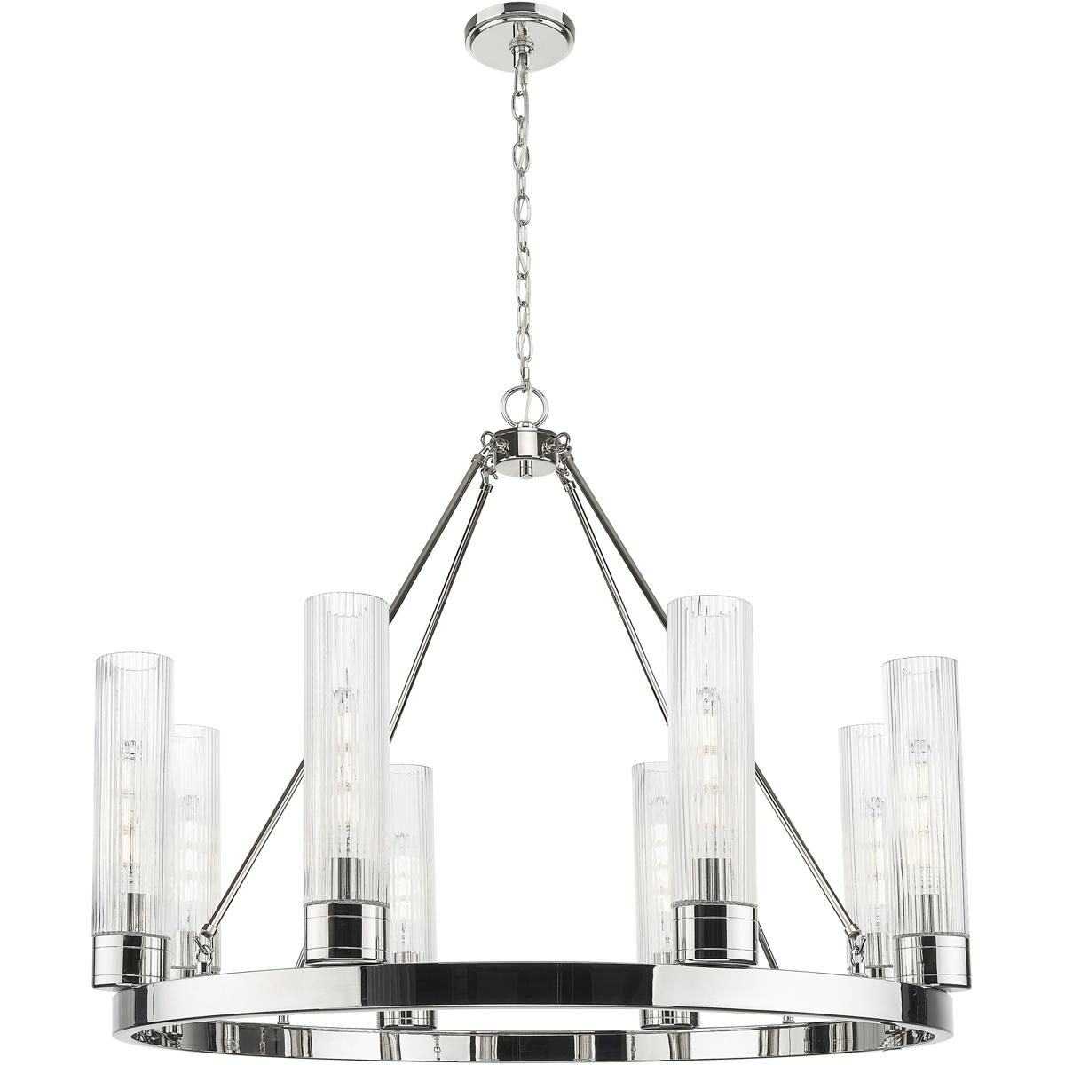 Innovations Lighting 617-8CR-PN-G617-11SCL Boreas 8 Light 36 inch Polished Nickel Chandelier Ceiling Light in Striped Clear Glass