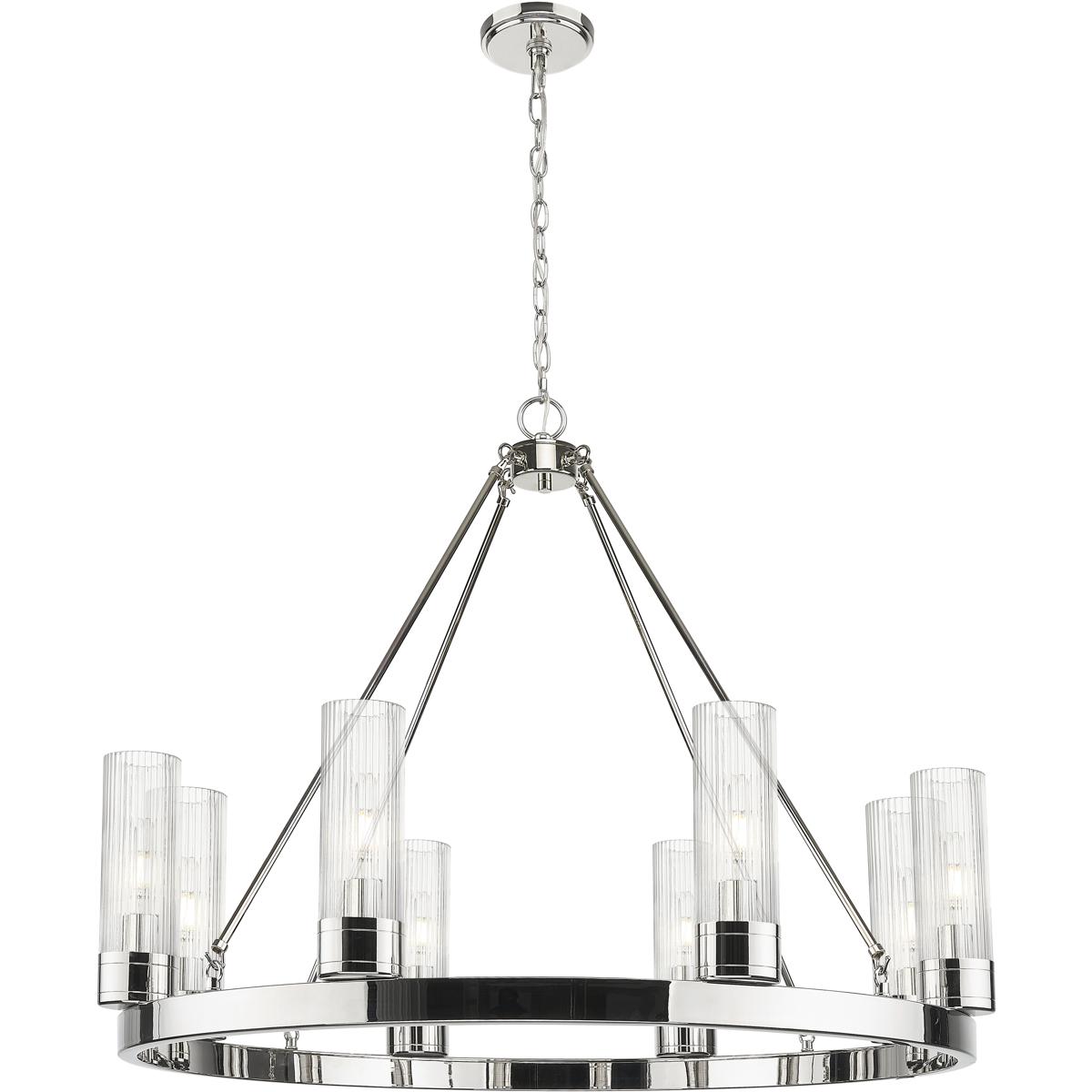Innovations Lighting 617-8CR-PN-G617-8SCL Boreas 8 Light 36 inch Polished Nickel Chandelier Ceiling Light in Striped Clear Glass