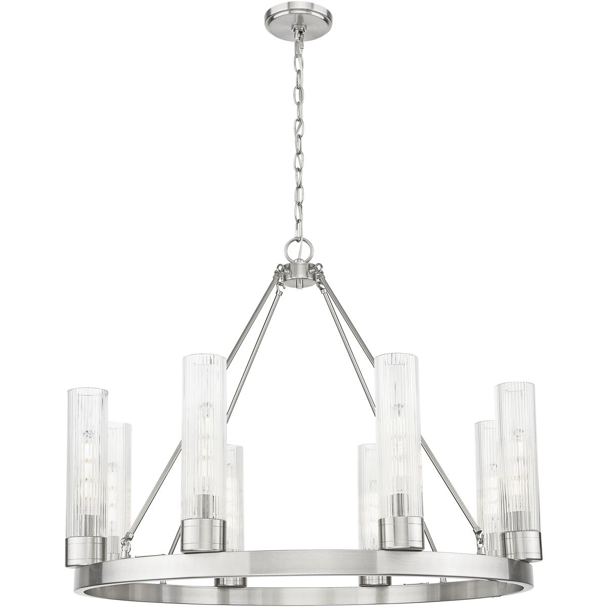 Innovations Lighting 617-8CR-SN-G617-11SCL Boreas 8 Light 36 inch Satin Nickel Chandelier Ceiling Light in Striped Clear Glass