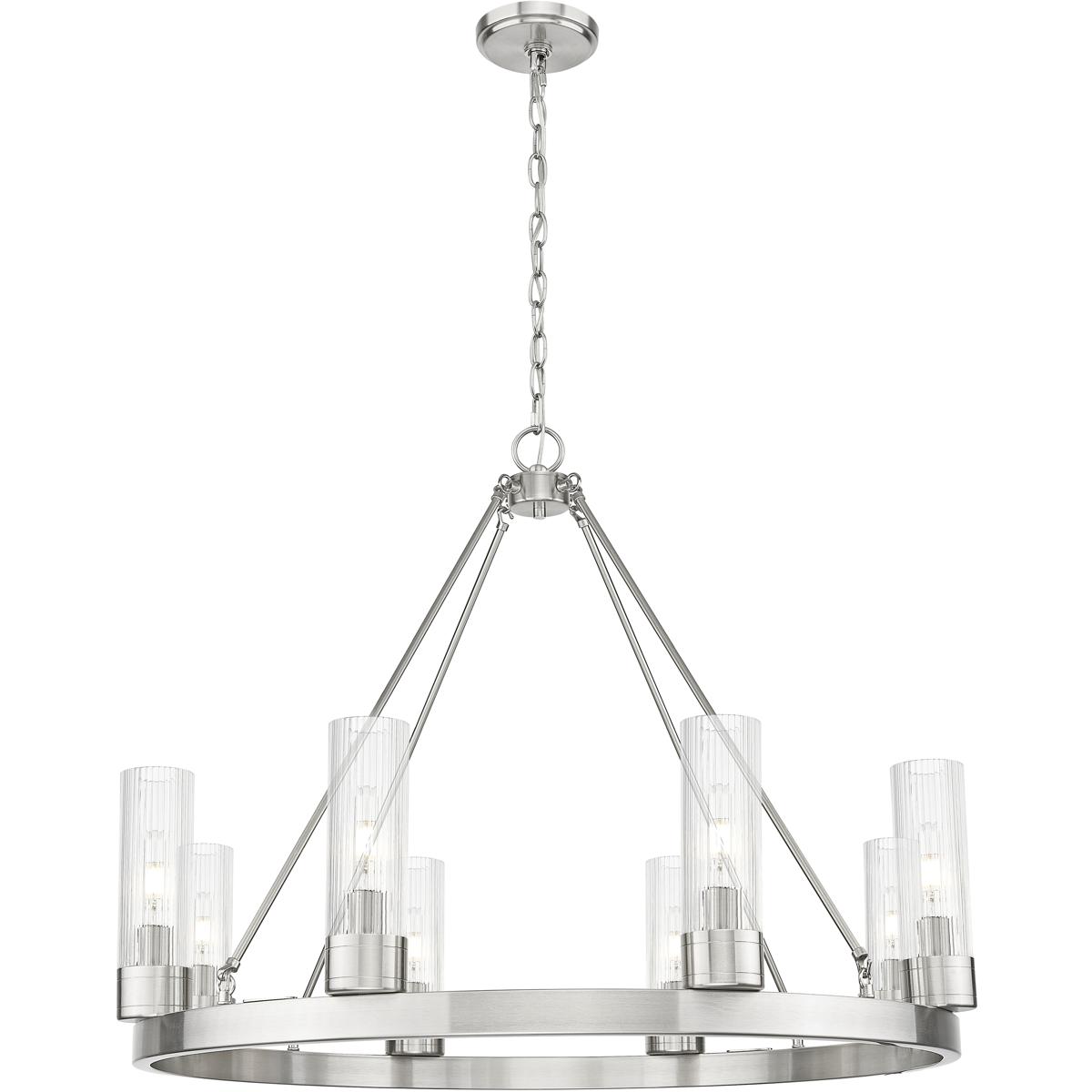 Innovations Lighting 617-8CR-SN-G617-8SCL Boreas 8 Light 36 inch Satin Nickel Chandelier Ceiling Light in Striped Clear Glass