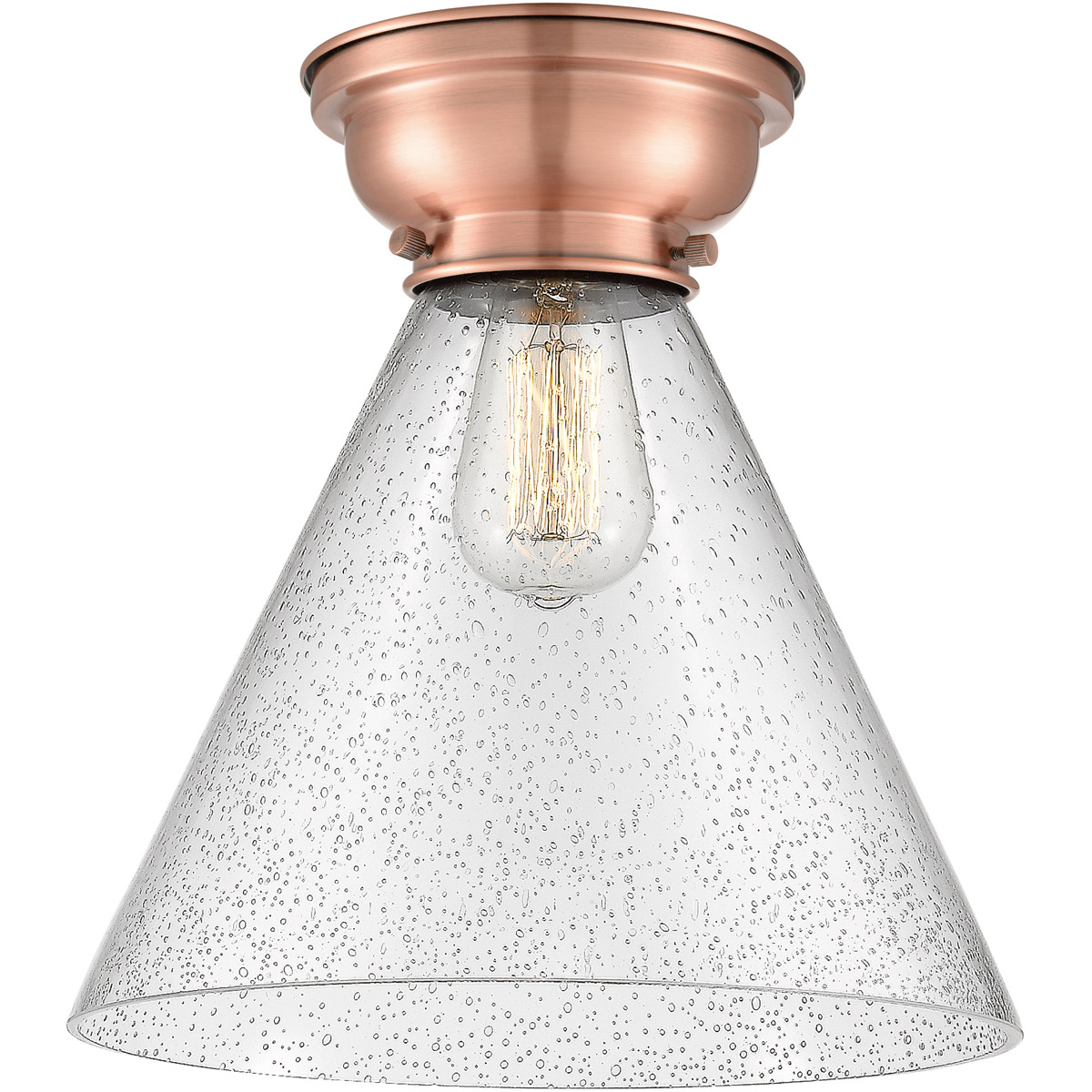 Innovations Lighting 623-1F-AC-G44-L Aditi X-Large Cone 1 Light 12 inch Antique Copper Flush Mount Ceiling Light in Seedy Glass, Aditi