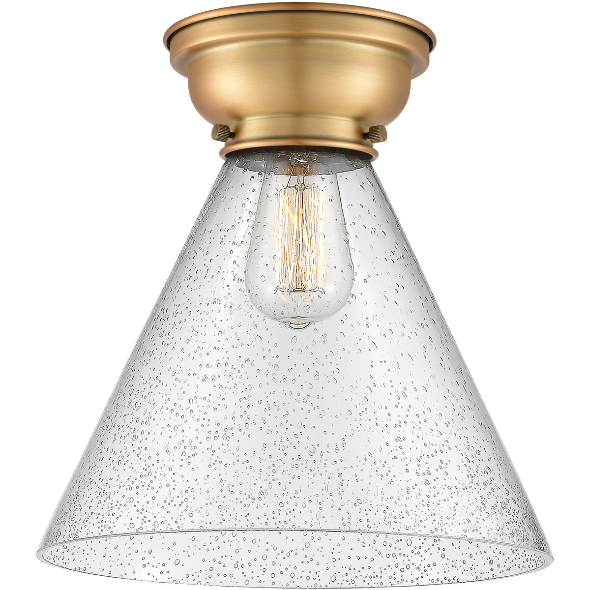 Innovations Lighting 623-1F-BB-G44-L Aditi X-Large Cone 1 Light 12 inch Brushed Brass Flush Mount Ceiling Light in Seedy Glass, Aditi