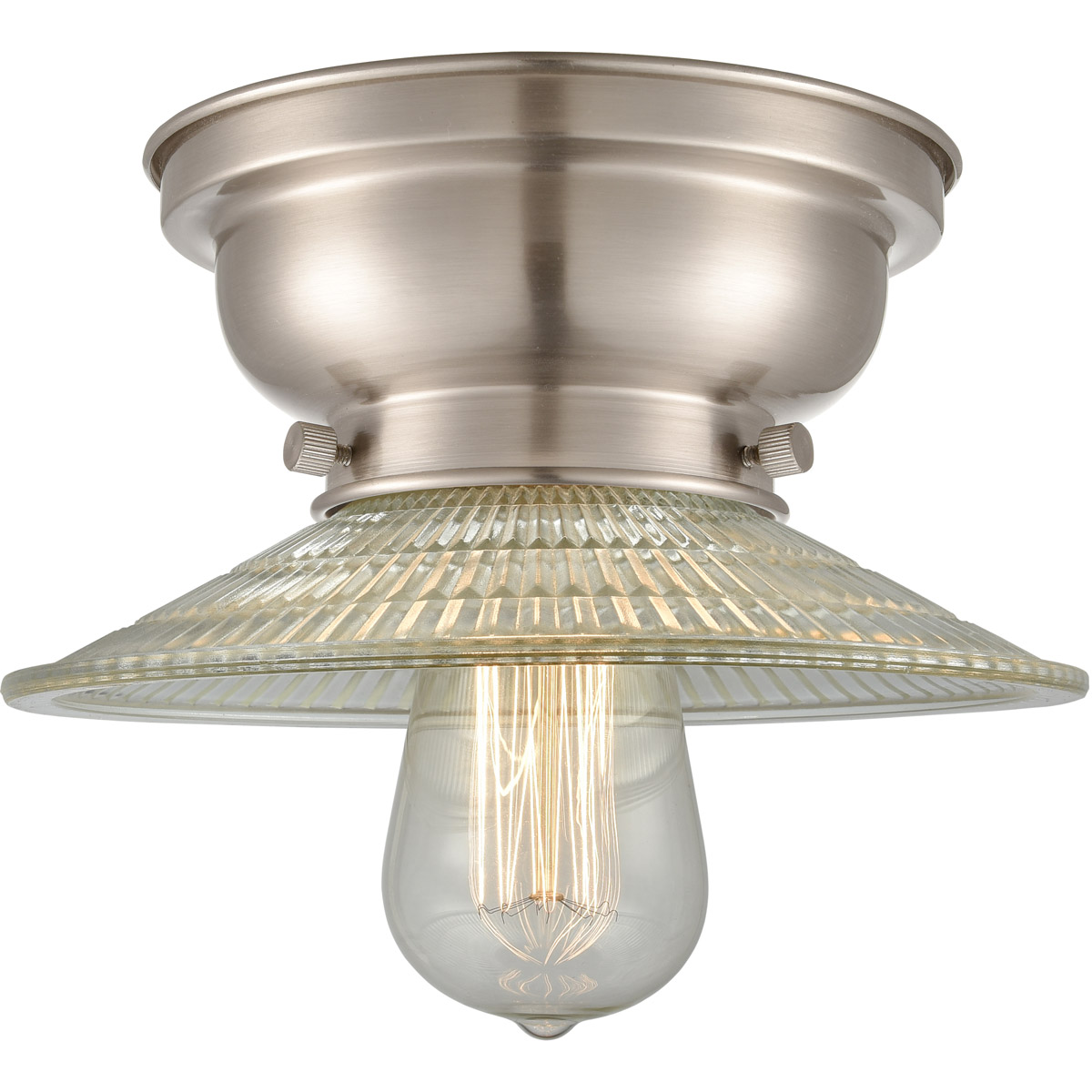 Innovations Lighting 623-1F-BB-G2 Aditi Halophane 1 Light 9 inch Brushed Brass Flush Mount Ceiling Light in Clear Halophane Glass, Aditi