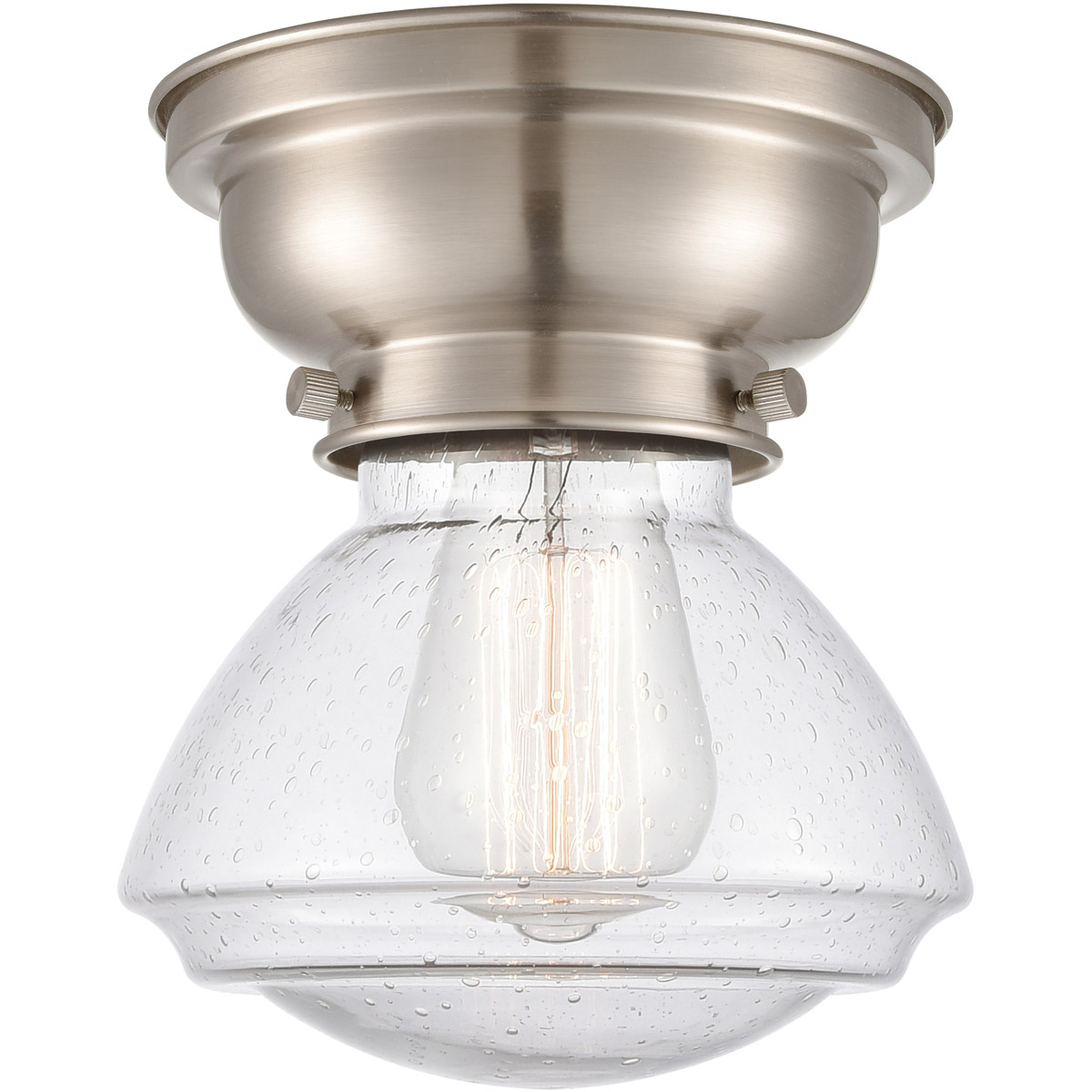 Innovations Lighting 623-1F-SN-G324 Aditi Olean 1 Light 7 inch Brushed Satin Nickel Flush Mount Ceiling Light in Seedy Glass, Aditi