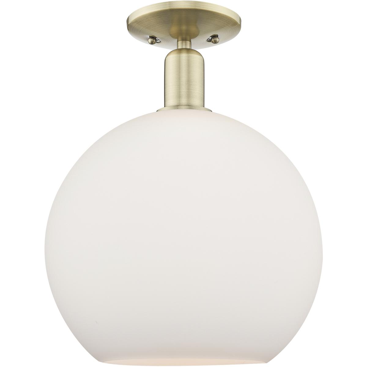 Innovations Lighting 716-1C-AB-G121-12 Arcadia Athens 1 Light 11.75 inch Antique Brass Semi-Flush Mount Ceiling Light in Matte White