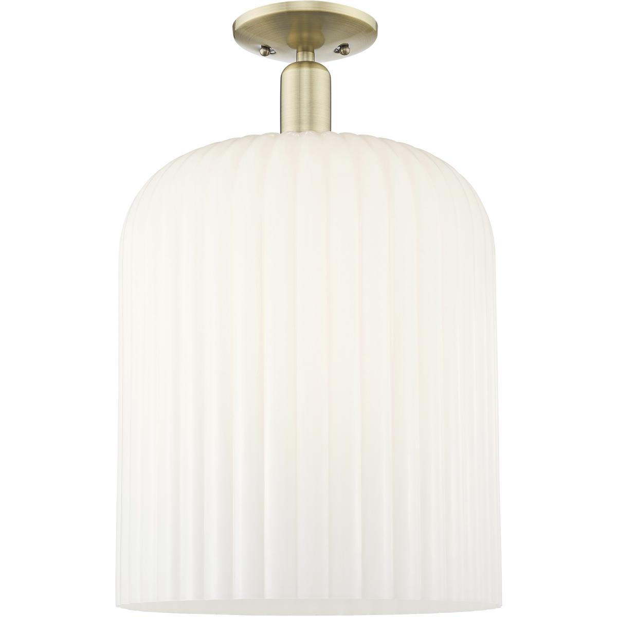 Innovations Lighting 716-1C-AB-G559-12GWH Bridal Veil 1 Light 12 inch Antique Brass Semi-Flush Mount Ceiling Light in Gloss White Glass