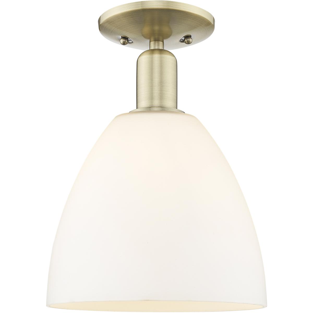 Innovations Lighting 716-1C-AB-GBD-91 Arcadia Bristol 1 Light 9 inch Antique Brass Semi-Flush Mount Ceiling Light in Matte White