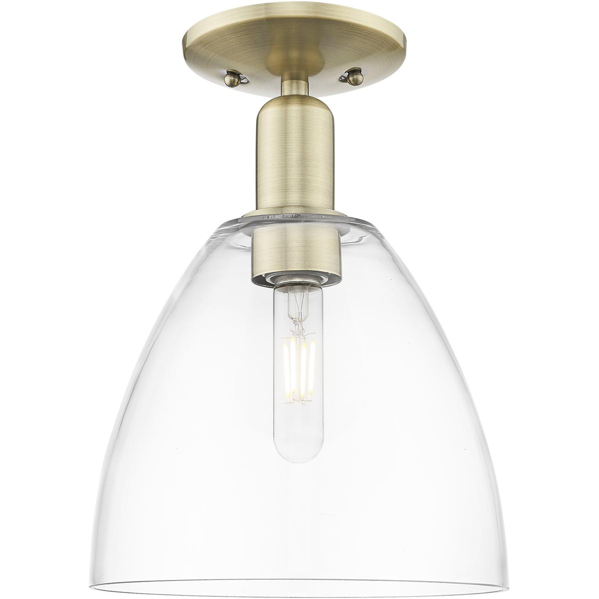 Innovations Lighting 716-1C-AB-GBD-92 Arcadia Bristol 1 Light 9 inch Antique Brass Semi-Flush Mount Ceiling Light in Clear