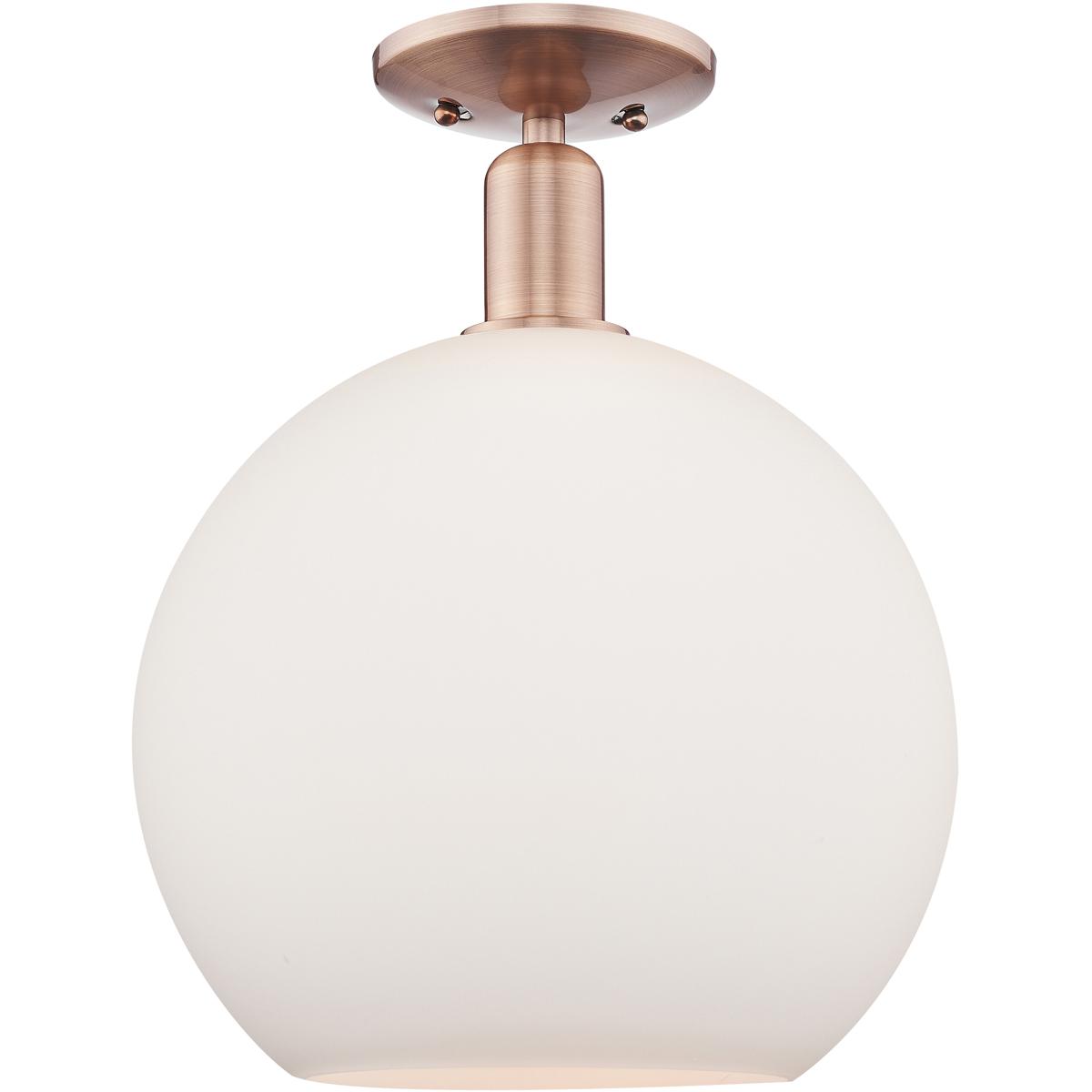 Innovations Lighting 716-1C-AC-G121-12 Arcadia Athens 1 Light 11.75 inch Antique Copper Semi-Flush Mount Ceiling Light in Matte White