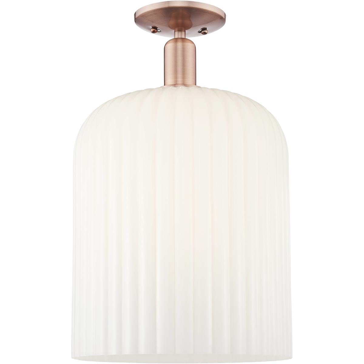 Innovations Lighting 716-1C-AC-G559-12GWH Bridal Veil 1 Light 12 inch Antique Copper Semi-Flush Mount Ceiling Light in Gloss White Glass