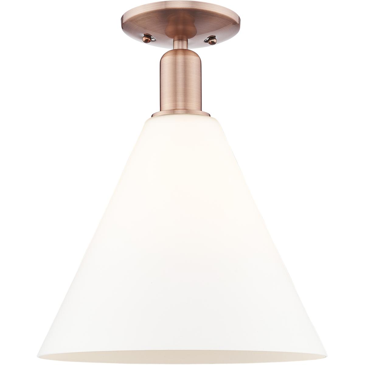 Innovations Lighting 716-1C-AC-GBC-121 Arcadia Berkshire Glass 1 Light 12 inch Antique Copper Semi-Flush Mount Ceiling Light in Matte White