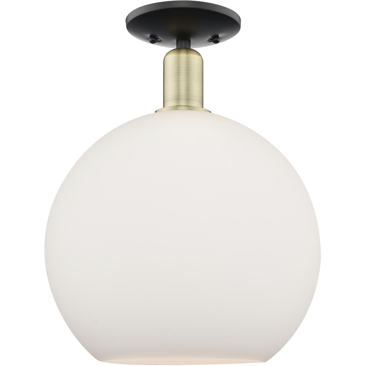 Innovations Lighting 716-1C-BAB-G121-12 Arcadia Athens 1 Light 11.75 inch Black Antique Brass Semi-Flush Mount Ceiling Light in Matte White