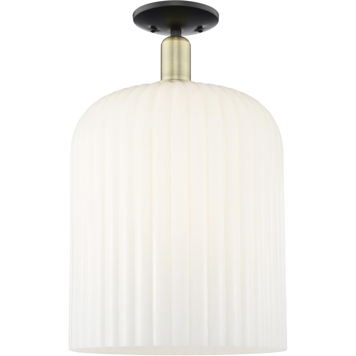 Innovations Lighting 716-1C-BAB-G559-12GWH Bridal Veil 1 Light 12 inch Black Antique Brass Semi-Flush Mount Ceiling Light in Gloss White Glass