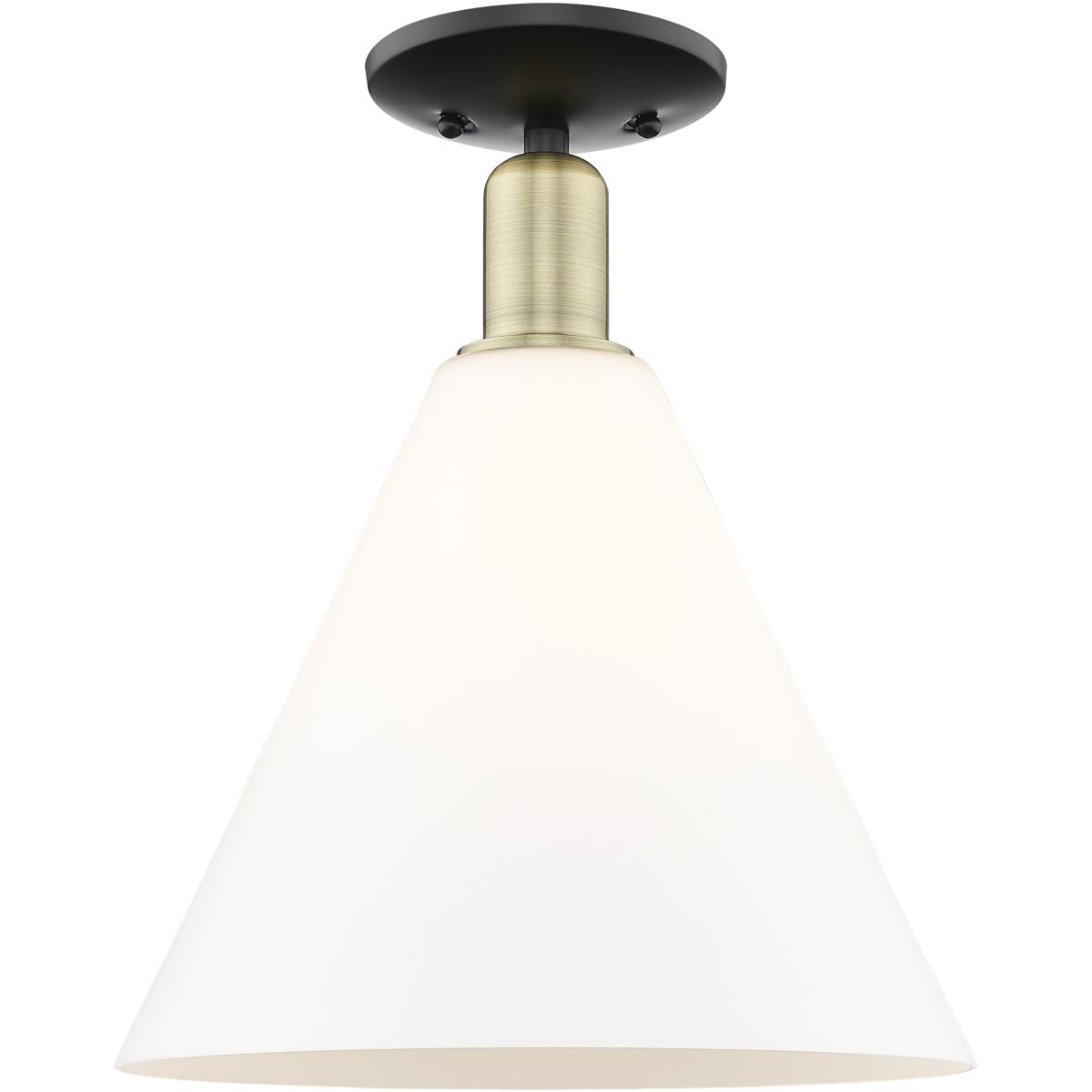 Innovations Lighting 716-1C-BAB-GBC-121 Arcadia Berkshire Glass 1 Light 12 inch Black Antique Brass Semi-Flush Mount Ceiling Light in Matte White